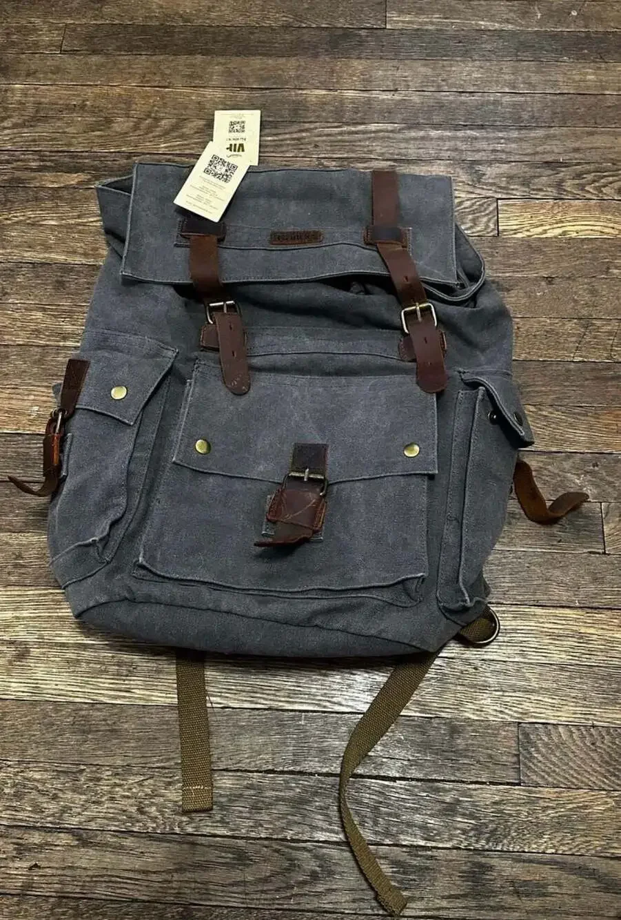 Kattee Vintage Waxed Canvas and Leather Rucksack Backpack Outdoor Travel Work